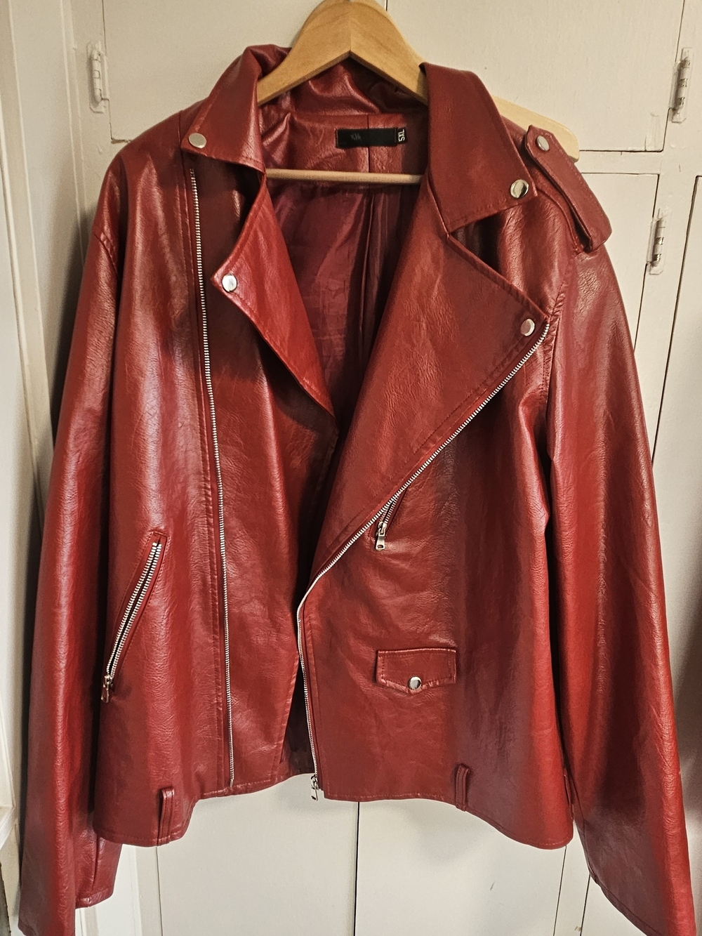 Deep Red Womens Faux Leather Jacket - Size 5XL